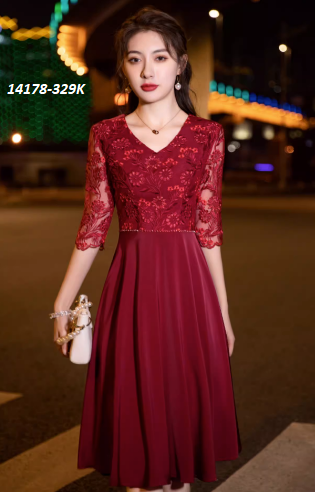 14178-Đầm xòe tay lở phối ren cổ tim cách điệu( ren, thun)_thumbnail_0