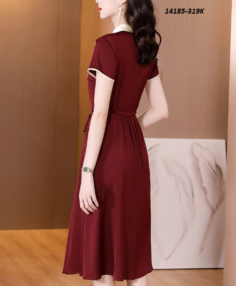 14185-Đầm suông cổ bẻ kết nút, eo rút dây (lụa)_thumbnail_2