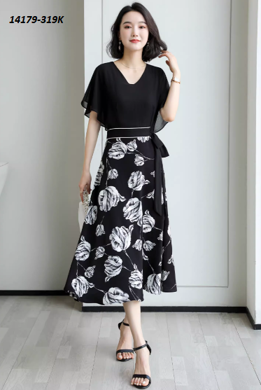 14179-Đầm xòe họa tiết hoa hồng eo thắt nơ (voan,lụa in)_thumbnail_3