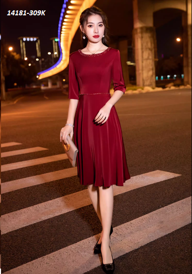 14181-Đầm xòe tay lở cổ tròn kết viền hạt (lụa nhung)_thumbnail_1