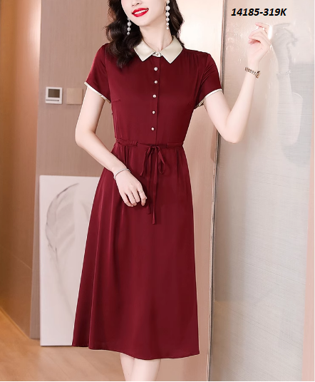 14185-Đầm suông cổ bẻ kết nút, eo rút dây (lụa)_thumbnail_1