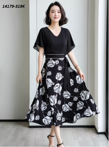14179-Đầm xòe họa tiết hoa hồng eo thắt nơ (voan,lụa in)_thumbnail_1