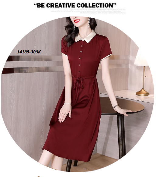 14185-Đầm suông cổ bẻ kết nút, eo rút dây (lụa)_thumbnail_3