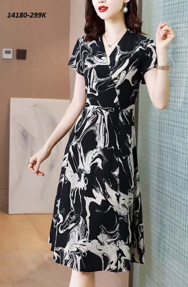 14180-Đầm xòe cổ đắp chéo họa tiết màu loang ( lụa in, lót)_thumbnail_3