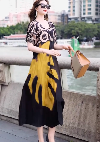 14213-Đầm suông cổ tròn in họa tiết cổ điển kèm dây thắt eo (voan,lót)_thumbnail_3