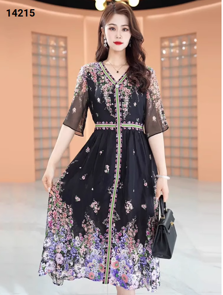 14215-Đầm voan xòe tay lở, chân in hoa nhí (voan, lót)_thumbnail_0