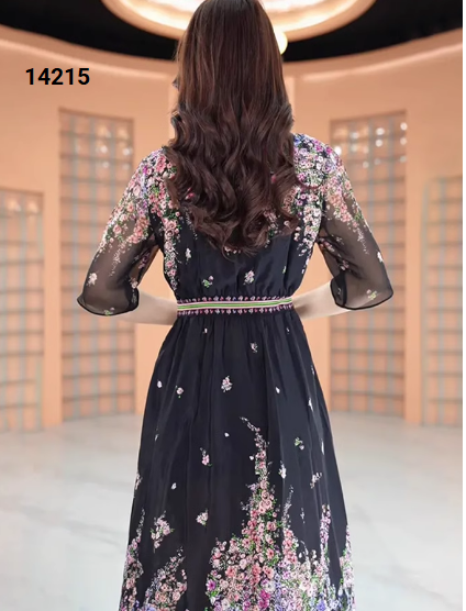 14215-Đầm voan xòe tay lở, chân in hoa nhí (voan, lót)_thumbnail_2