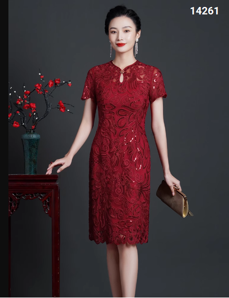 14261-Đầm ren suông cổ tàu tay ngắn cách điệu ( ren, lót)_thumbnail_0