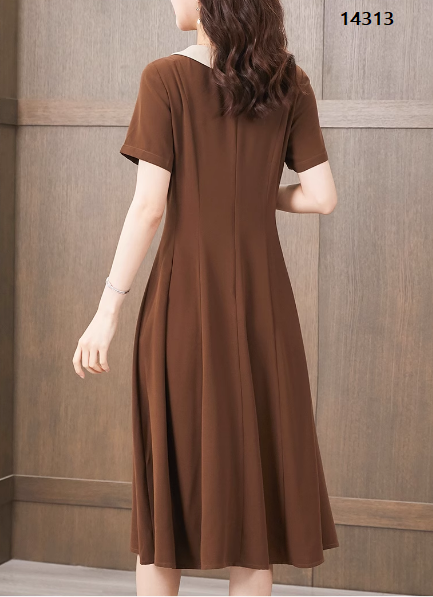 14313-Đầm xòe A cổ  sen cách điệu nâu tây (thun lụa)_thumbnail_3
