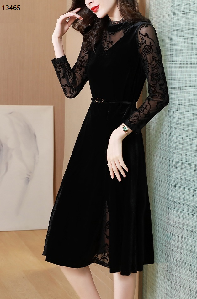 13465-Đầm nhung xòe phối ren tay dài_thumbnail_0