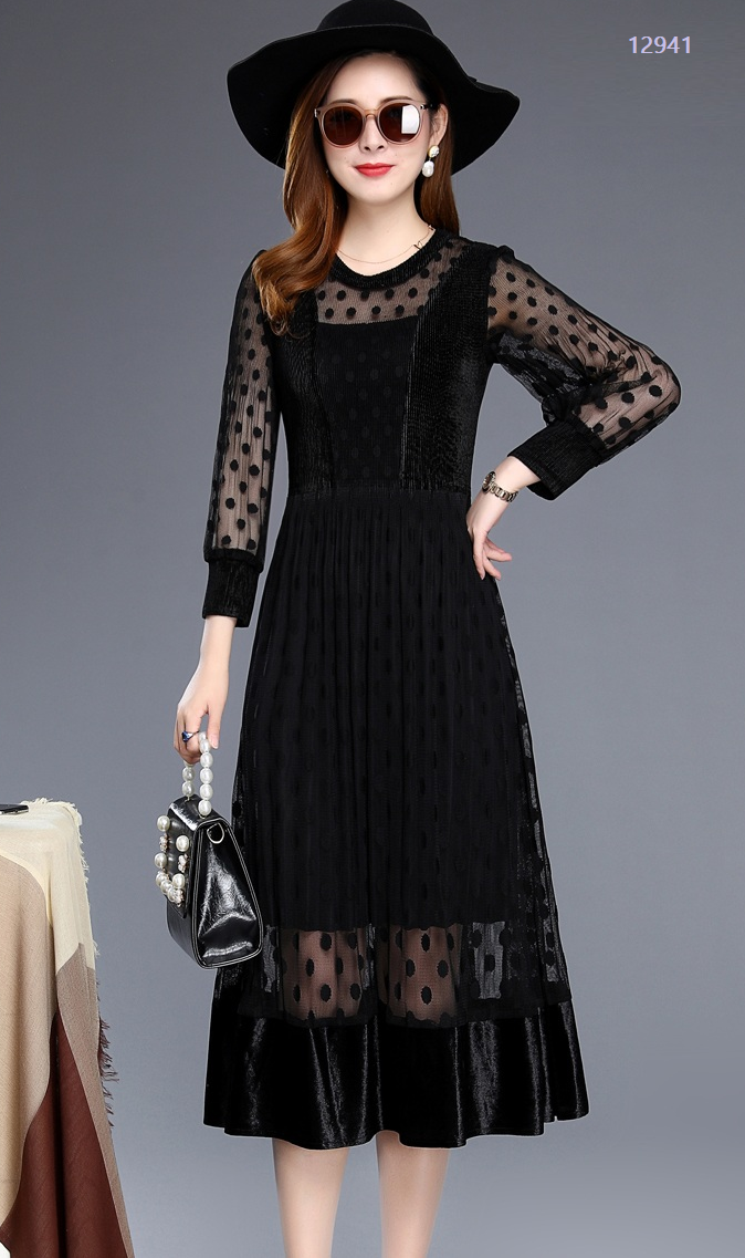 12941-Đầm xòe công chúa bọc lưới bi xinh xắn (  nhung phối lưới chấm bi )FREESHIP_thumbnail_0