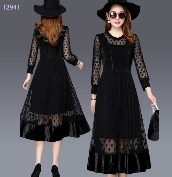 12941-Đầm xòe công chúa bọc lưới bi xinh xắn (  nhung phối lưới chấm bi )FREESHIP_thumbnail_2