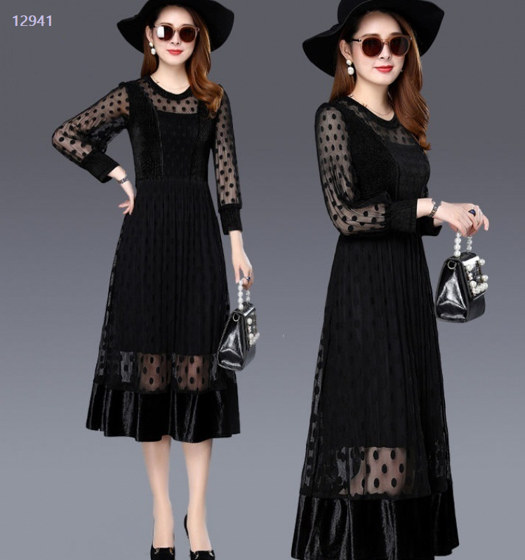 12941-Đầm xòe công chúa bọc lưới bi xinh xắn (  nhung phối lưới chấm bi )FREESHIP_thumbnail_1