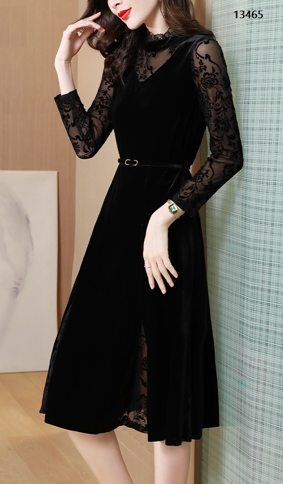 13465-Đầm nhung xòe phối ren tay dài_thumbnail_2