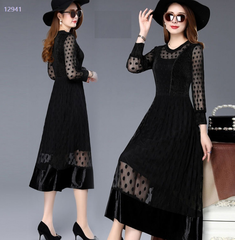 12941-Đầm xòe công chúa bọc lưới bi xinh xắn (  nhung phối lưới chấm bi )FREESHIP_thumbnail_3