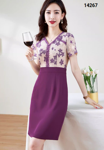 14267-Đầm suông phối ren hoa tím cách điệu (thun, ren)_thumbnail_1