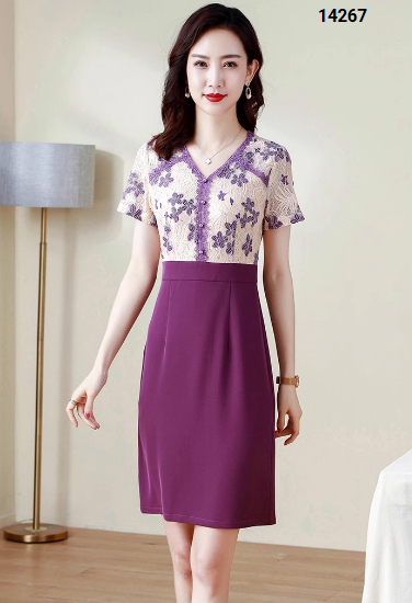 14267-Đầm suông phối ren hoa tím cách điệu (thun, ren)_thumbnail_0
