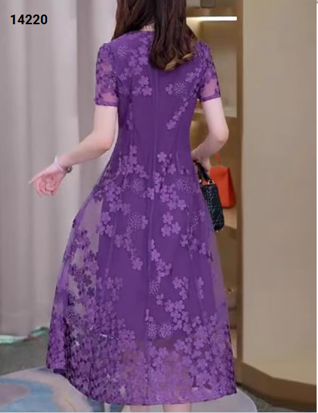 14220-Đầm voan ren lưới hoa tím cổ tim kết nút ( voan lưới, lót)_thumbnail_3