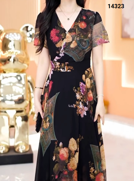 14323-Đầm maxi voan tay ngắn cổ tim cách điệu  (voan,lót)_thumbnail_2