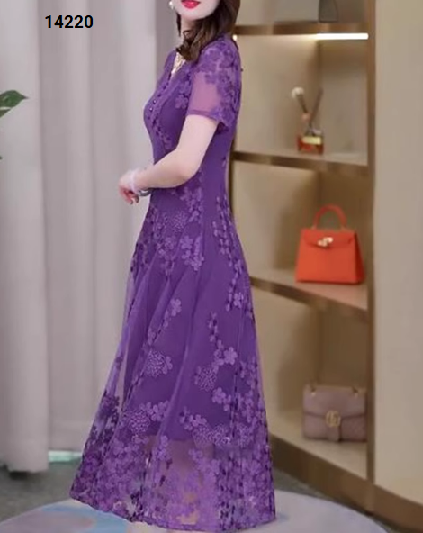14220-Đầm voan ren lưới hoa tím cổ tim kết nút ( voan lưới, lót)_thumbnail_2