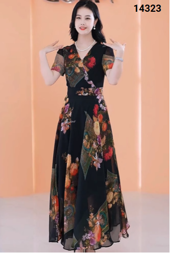 14323-Đầm maxi voan tay ngắn cổ tim cách điệu  (voan,lót)_thumbnail_0