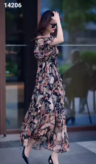 14206-Đầm voan dài in hoa cổ điển tay bèo lở (voan, lót)_thumbnail_2