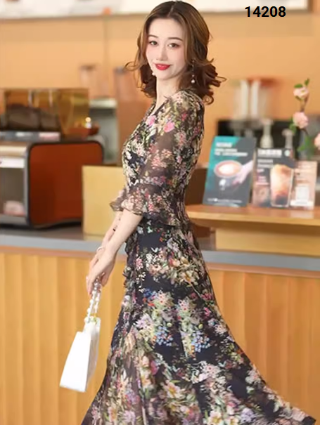 14208-Đầm voan hoa đuôi cá tay lở ( voan, lót)_thumbnail_1