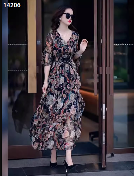 14206-Đầm voan dài in hoa cổ điển tay bèo lở (voan, lót)_thumbnail_0