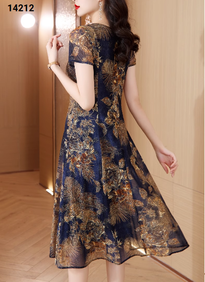 14212-Đầm suông A voan in họa tiết hoa cổ tròn cách điệu (voan xước, lót)_thumbnail_2