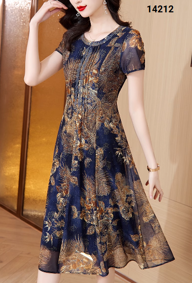 14212-Đầm suông A voan in họa tiết hoa cổ tròn cách điệu (voan xước, lót)_thumbnail_3