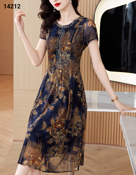 14212-Đầm suông A voan in họa tiết hoa cổ tròn cách điệu (voan xước, lót)_thumbnail_1