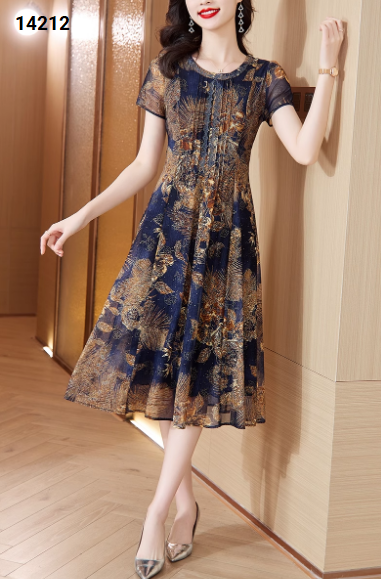 14212-Đầm suông A voan in họa tiết hoa cổ tròn cách điệu (voan xước, lót)_thumbnail_0