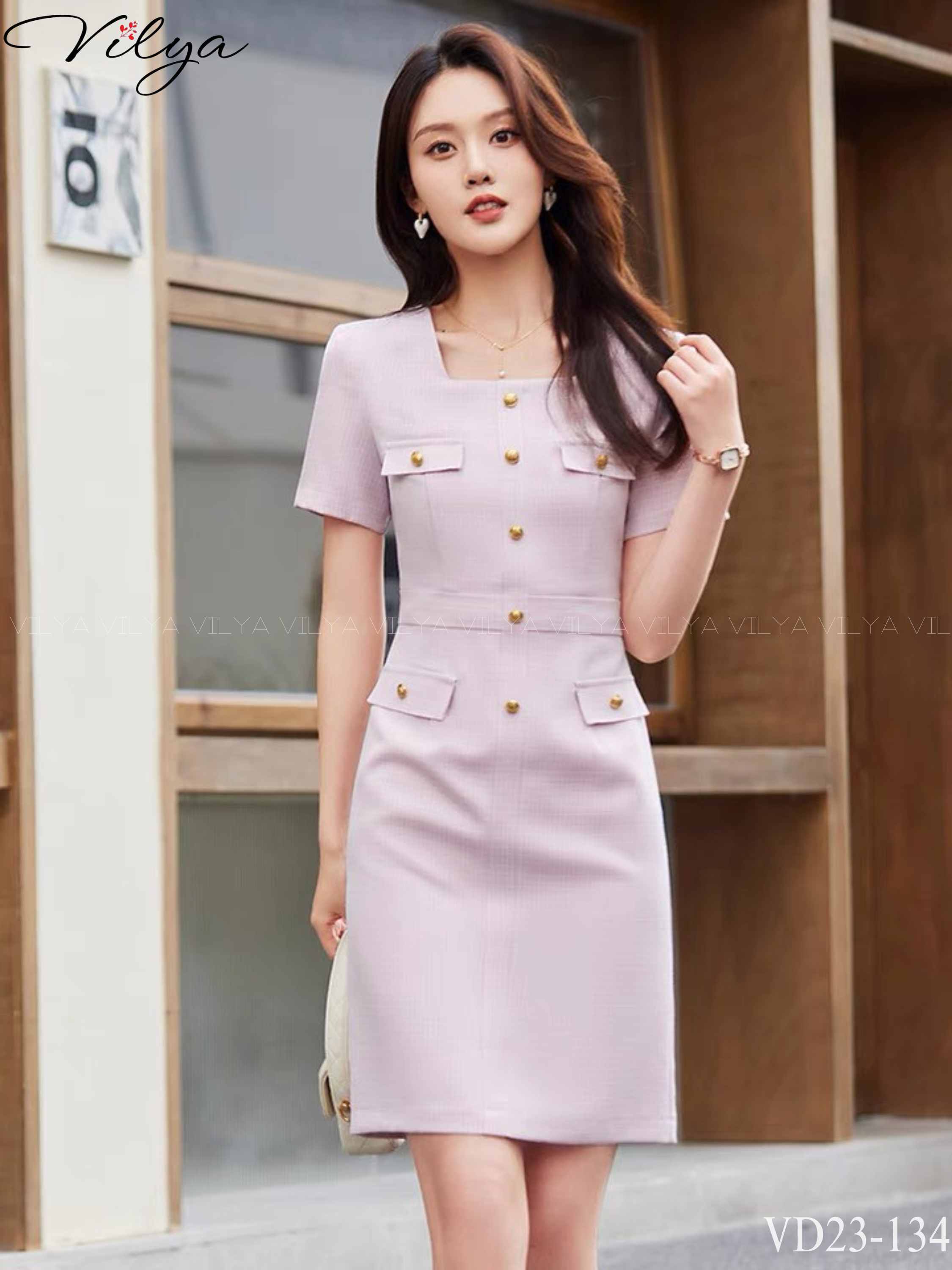 Đầm A cổ vuông VILYA chất liệu kate cao cấp VD23-134_thumbnail_1