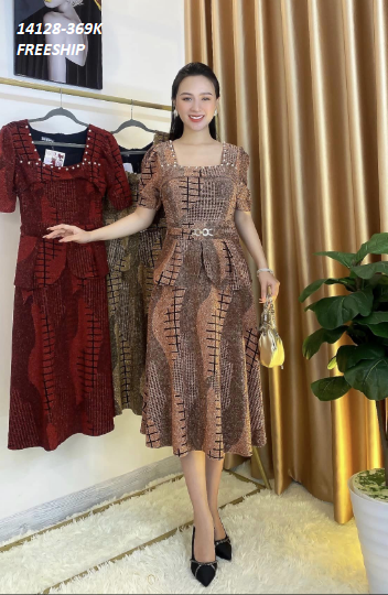 14128-Đầm xòe peplum tay ngắn cổ vuông cách điệu (thun kim sa )FREESHIP_thumbnail_1