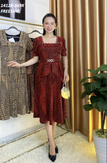 14128-Đầm xòe peplum tay ngắn cổ vuông cách điệu (thun kim sa )FREESHIP_thumbnail_0