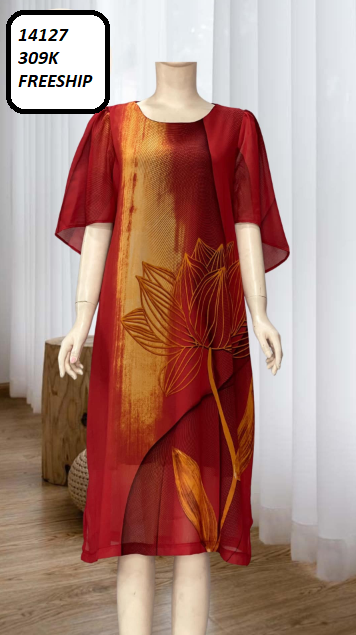 14127-Đầm suông voan in họa tiết hoa sen (voan,lót thun)FREESHIP_thumbnail_4