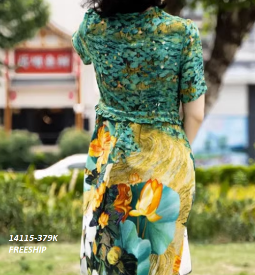 14115-Đầm xòe in hoa 3D viền nhún kết nút  cách điệu ( lụa 100 in 3D)FREESHIP_thumbnail_1