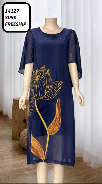 14127-Đầm suông voan in họa tiết hoa sen (voan,lót thun)FREESHIP_thumbnail_5