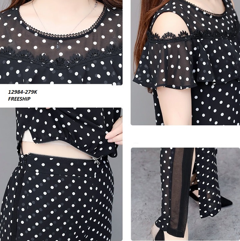 12984-Set bộ khoét vai chấm bi quần xẻ cách điệu (voan, lót thun) Freeship _thumbnail_3