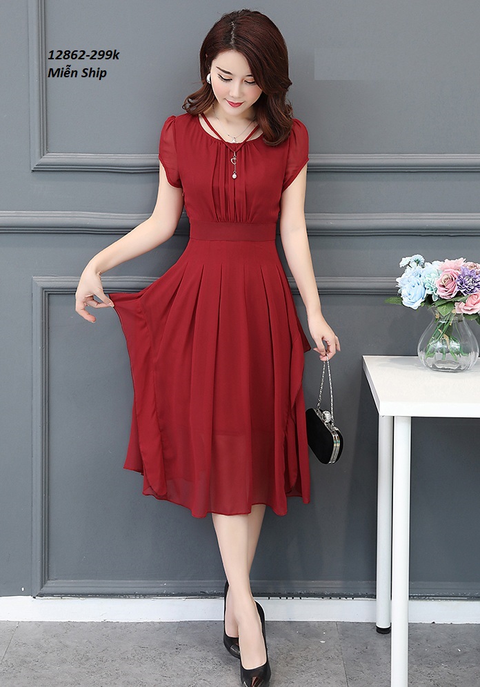 Đầm voan xòe dạ tiệc kèm phụ kiện (voan, lót )FREESHIP-12862 đỏ (M,L,XL), ĐEN ( M,L,XL)_thumbnail_0