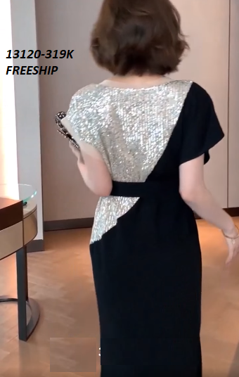 13120-Đầm suông  cánh dơi thân phối vải kim Sa  kèm nịt (FREESHIP)  _thumbnail_2