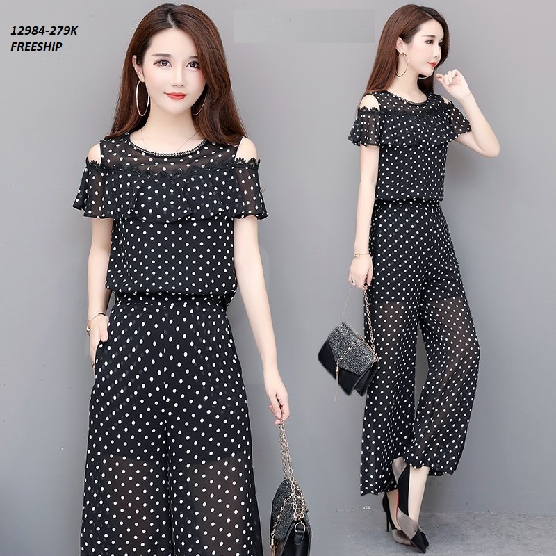 12984-Set bộ khoét vai chấm bi quần xẻ cách điệu (voan, lót thun) Freeship _thumbnail_1