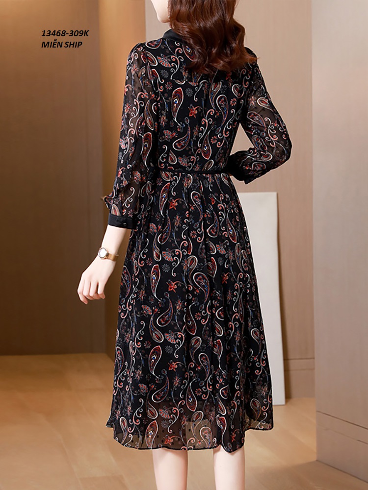 13468-Đầm xòe tay dài cổ bẻ in họa tiết hoa (voan in có lót)_thumbnail_2