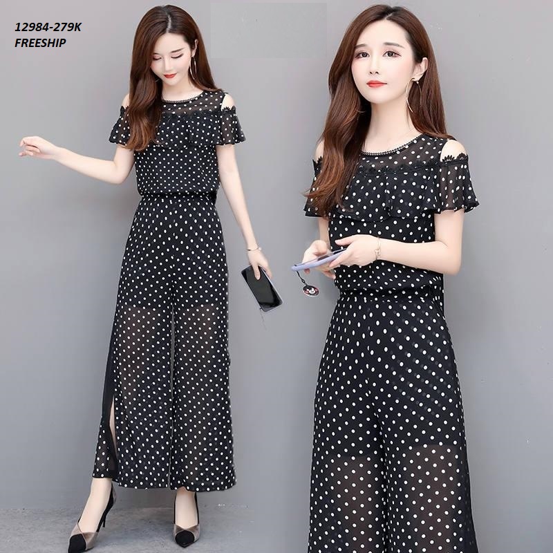 12984-Set bộ khoét vai chấm bi quần xẻ cách điệu (voan, lót thun) Freeship _thumbnail_2