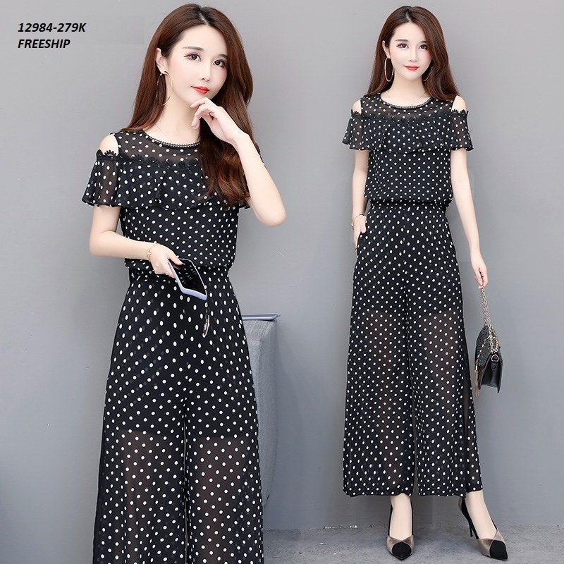 12984-Set bộ khoét vai chấm bi quần xẻ cách điệu (voan, lót thun) Freeship _thumbnail_0