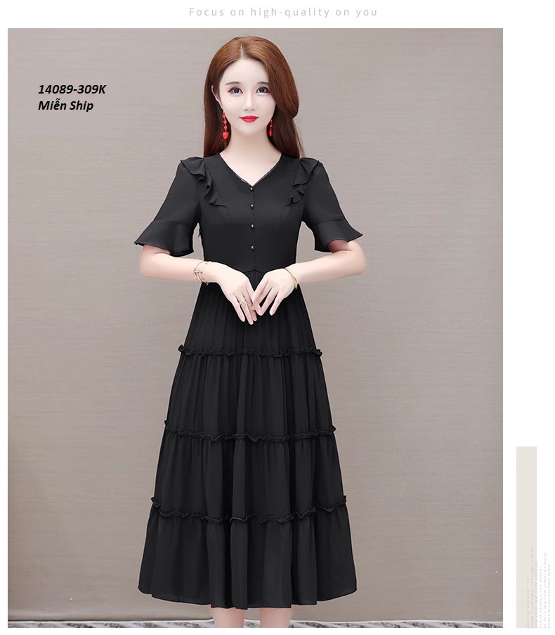 14089-Đầm voan cổ tim kết nút nhún viền tầng( voan, lót thun)FREESHIP_thumbnail_4