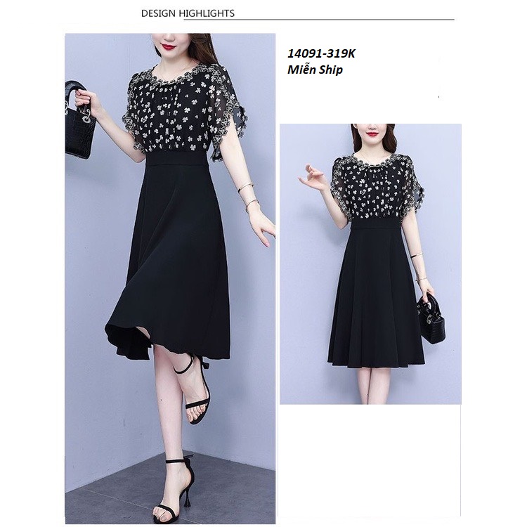 14091-Đầm xòe tay xẻ viền ren in hoa 2 màu ( lụa in, thun atiwai)FREESHIP_thumbnail_4