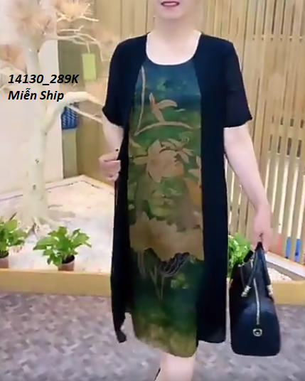 14130-Đầm suông xẻ tà in sen 3D (voan, lót thun)FREESHIP_thumbnail_0