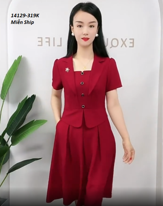 14129-Đầm xoe peplum cổ  bẻ kết nút (lụa mịn)FREESHIP_thumbnail_0