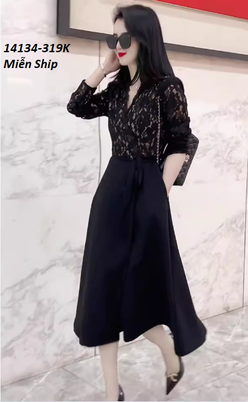 14134-Đầm xòe phối ren cổ chéo eo thắt nơ (ren, lụa)FREESHIP_thumbnail_2